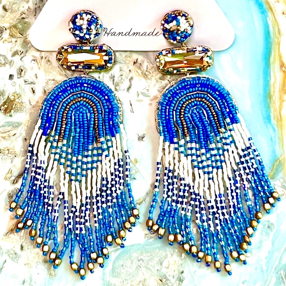 NWT Deepa Gurnani Beaded Fringe Chandeliers